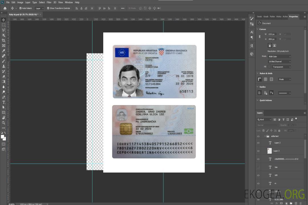 Carte d'identité de Croatie 2023-présent template Carte d'identité de Croatie 2023-présent template